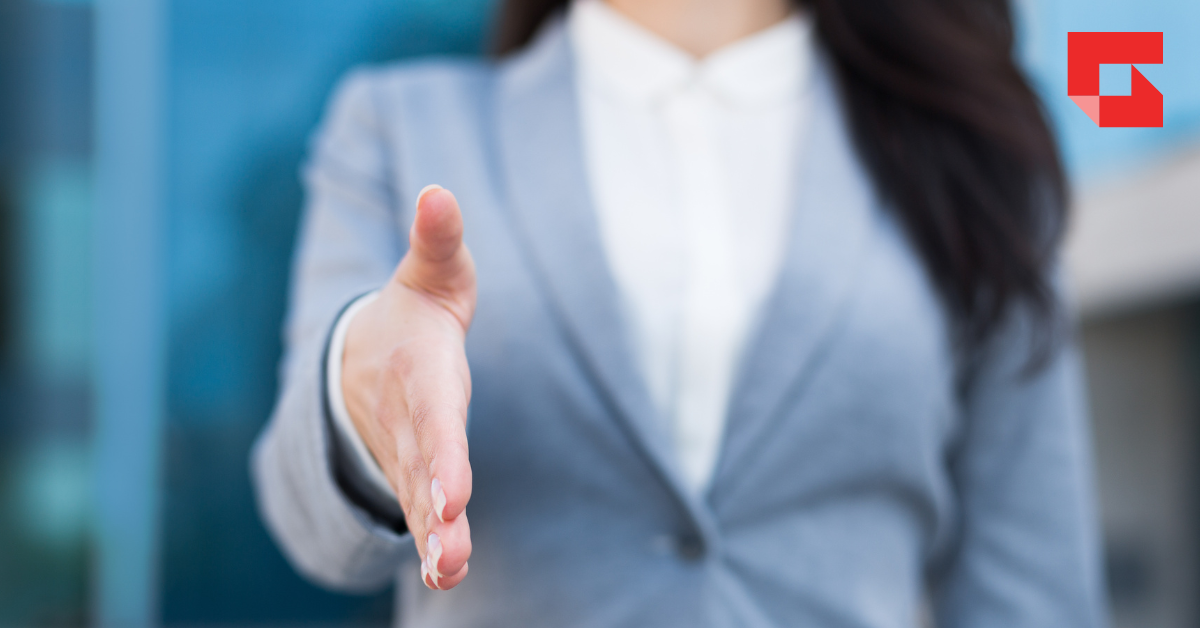 Woman holding out her hand for a handshake