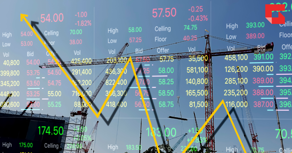 Screen showing stock prices going up and down.