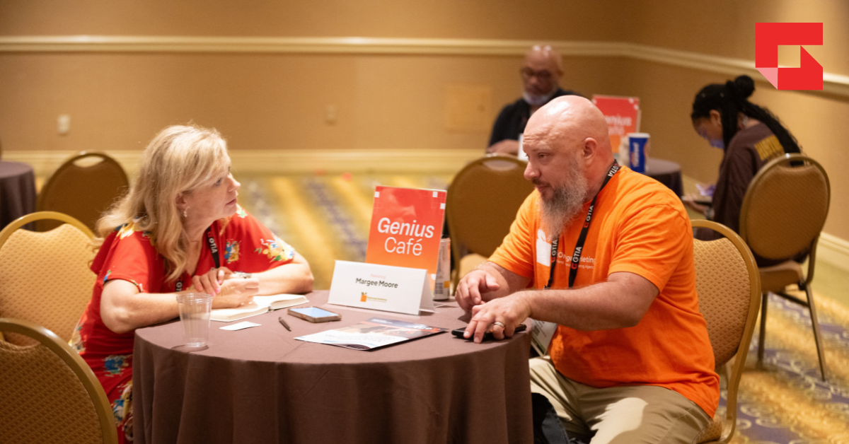 Participants talk during the GTIA Genius Cafe