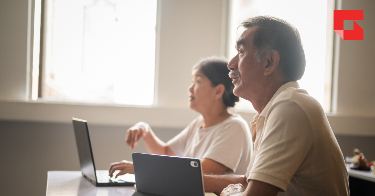 Adult man and woman participating in a class