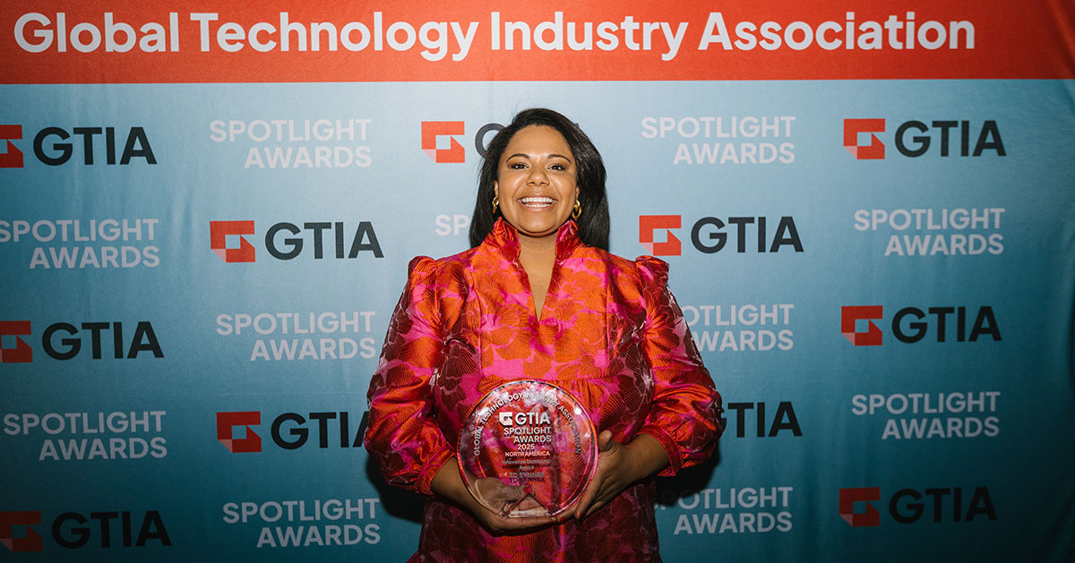 Bri Berry, strategic business manager, hyperscalers, accepts the GTIA Spotlight Award.